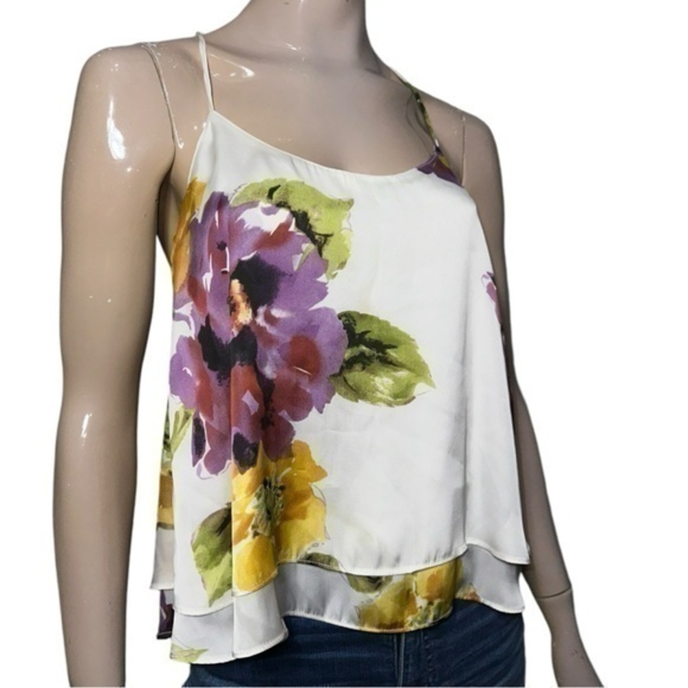 Show Me Your Mumu Women’s Size M Cream Floral Double Layered Y Back Tank Top
